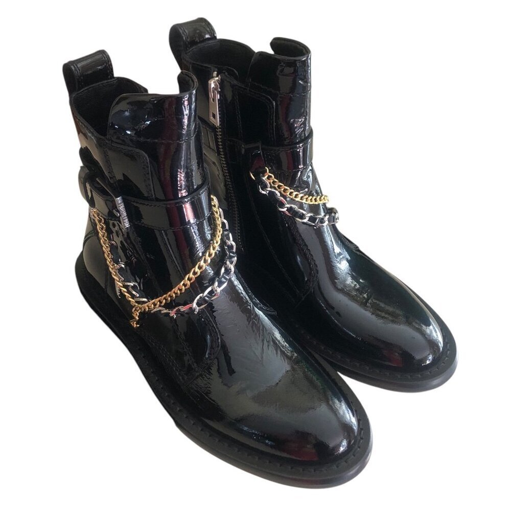 ZADIG & VOLTAIRE New Laureen Patent Leather Chain Boots Size 36 / US 5 - Picture 3 of 12